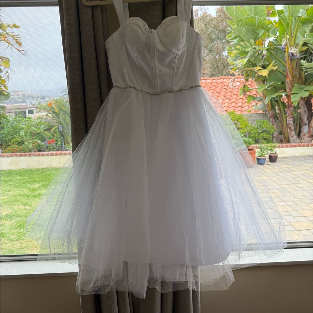 White Tiered Embellished Midi Dress for Weddings